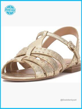 Leather T-Strap Sandals Flats Slingback Buckle Closure Stud Details Comfort Heel